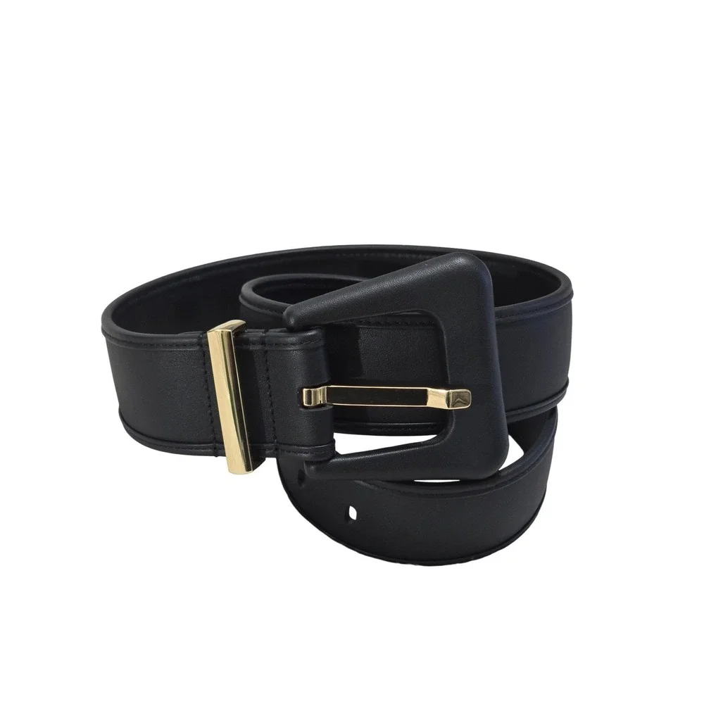Cabi Black Genuine Leather Wide Waist‎ Belt Gold Buckle Size Large 4803